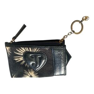 Juicy Couture Black & Cream Keychain Wallet | Y2K Velour Mini Pouch